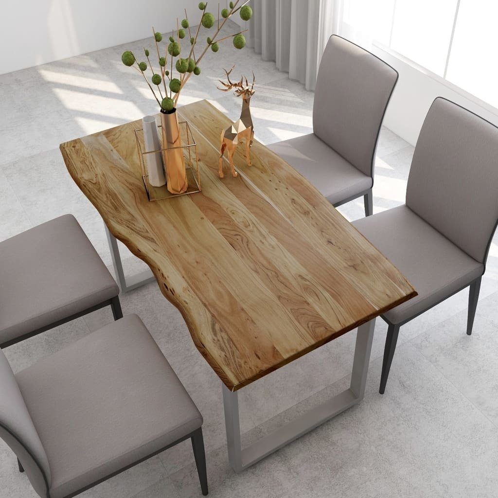 vidaXL Baumkantentisch aus Akazienholz in natur mit silbergrauen Tischbeinen (LxBxH: 140x70x76 cm)