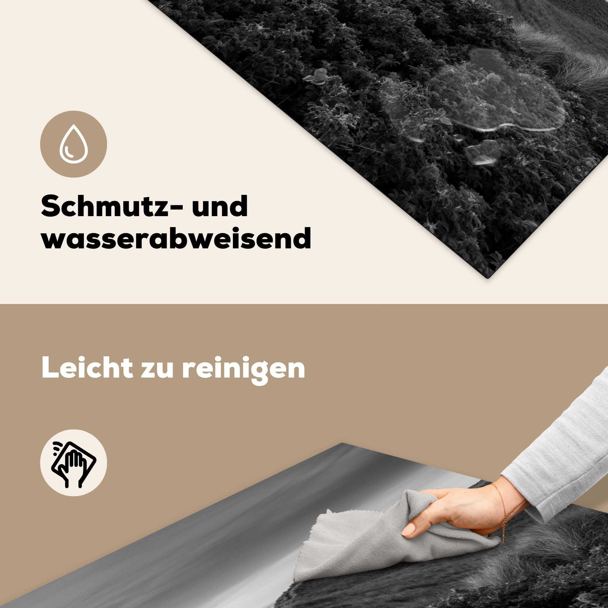 - für (1 Weiß Schwarz - Herdblende-/Abdeckplatte - MuchoWow küche Ceranfeldabdeckung, Arbeitsplatte cm, tlg), Wattenmeer 78x78 Vinyl, Leuchtturm,