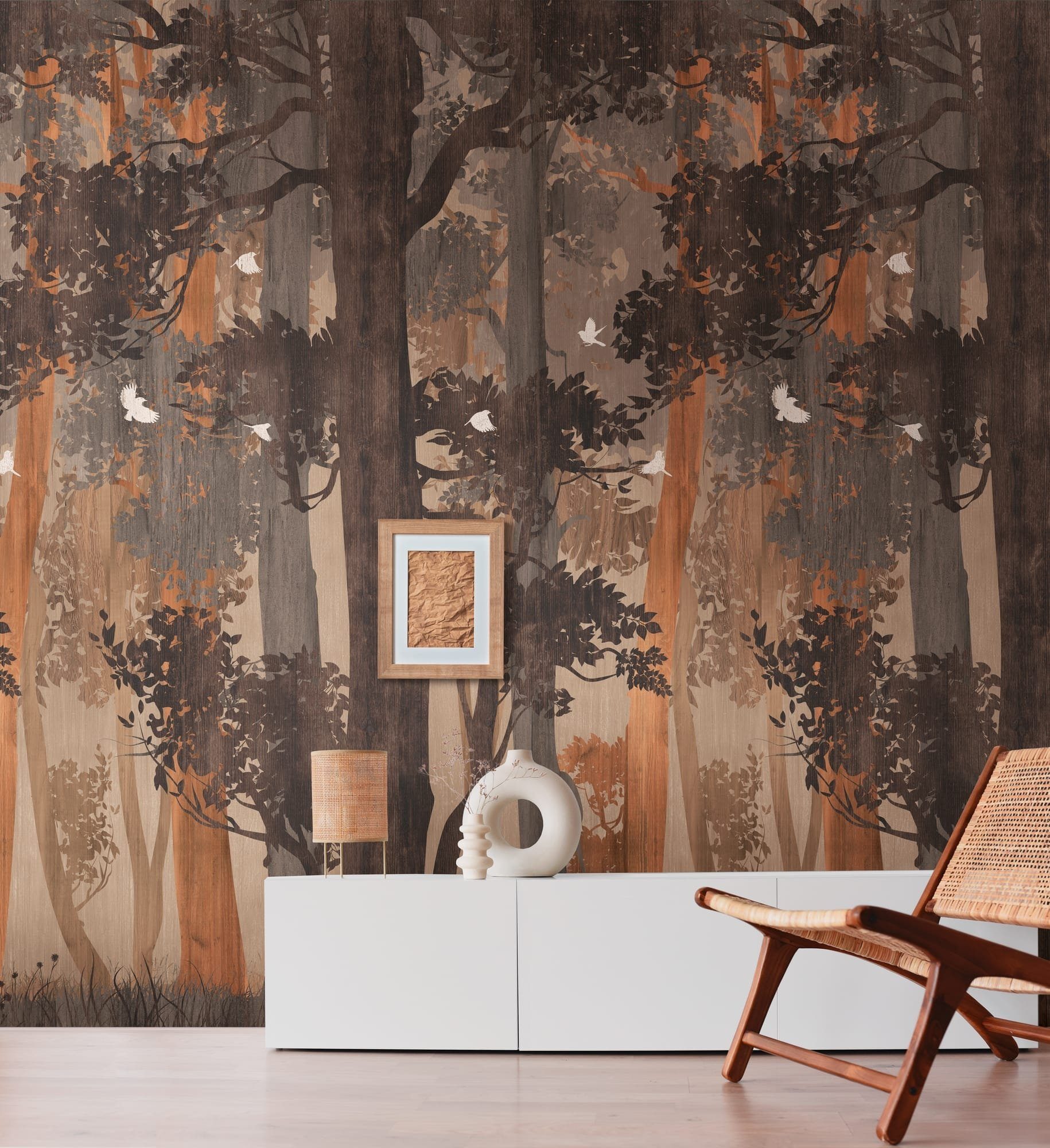 Newroom Vliestapete, [ 2,8 x 1,59 m ] großzügiges Motiv - kein  wiederkehrendes Muster - nahtlos große Flächen möglich - Fototapete  Wandbild Wald Bäume Vögel Made in Germany