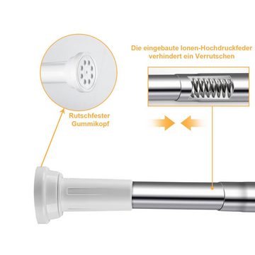 Duschvorhangstange Duschstange Teleskopstange aus Edelstahl,Kein Bohren & Rost,70-120cm, Bettizia, Edelstahl