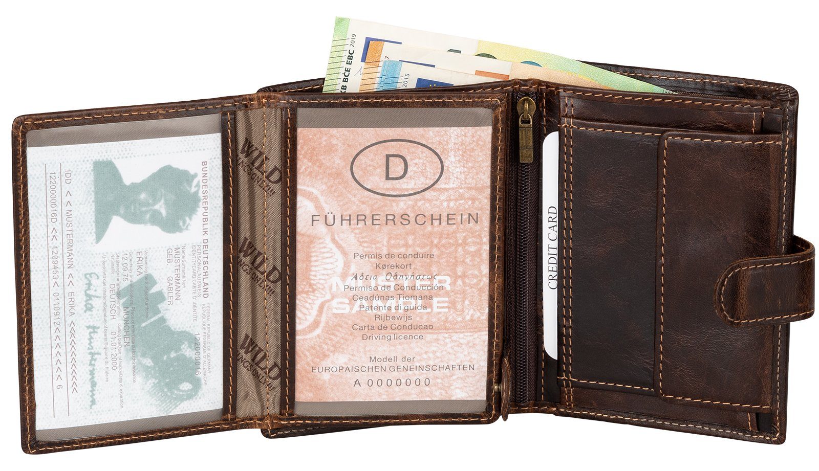 Herren Geldbörse RFID Blocker Wild Things Only !!! RFID Geldbörse Aus Echtem Leder Für Herren - Hochformat, Handgemacht, Mehrere Farben Leder Geldbörse Herren
