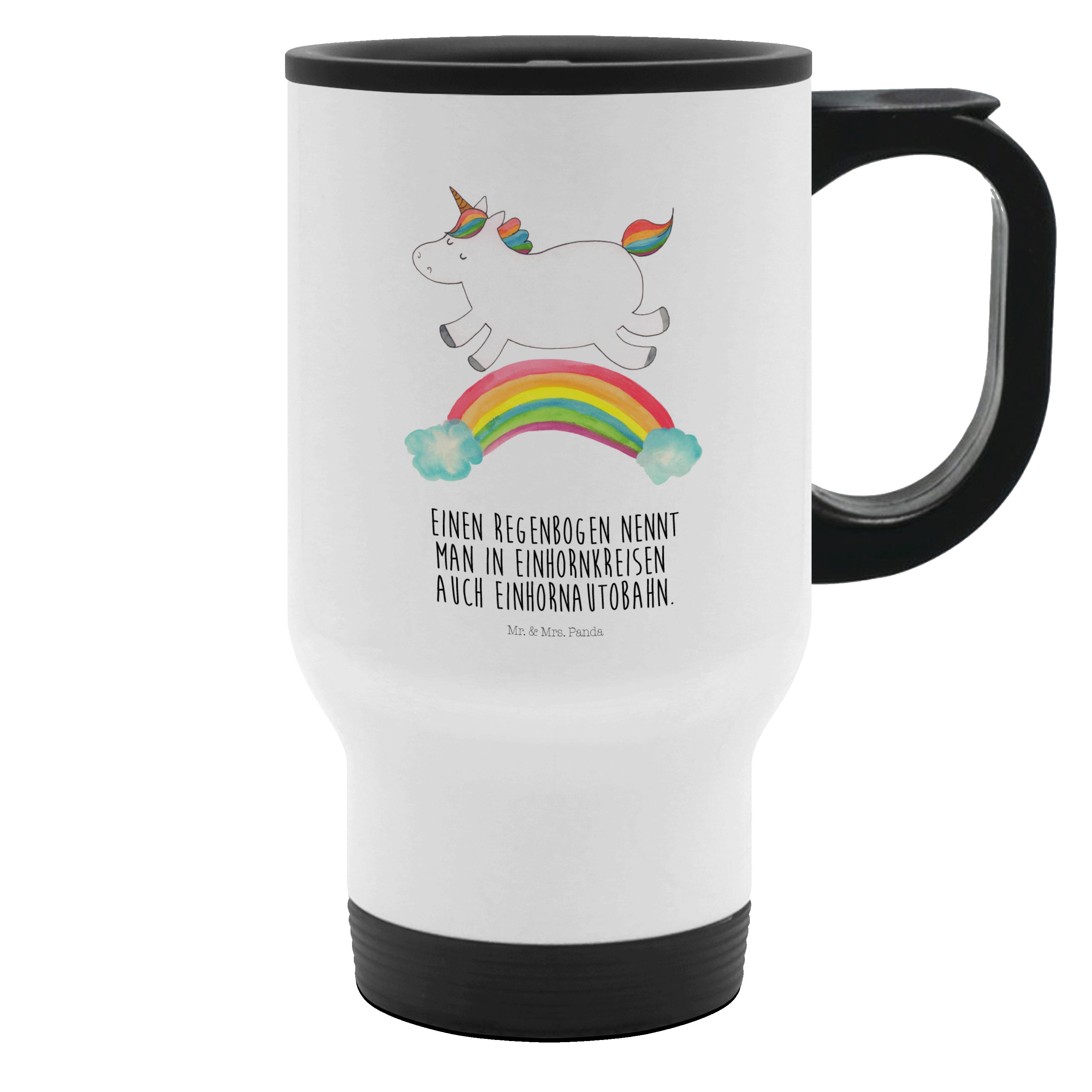 Mr. & Mrs. Panda Thermobecher Einhorn Regenbogen, Thermobecher, Weiß, Regenbogen, Glitzer, Edelstah, Edelstahl, Unicorn auto thermobecher kaffeebecher für unterwegs