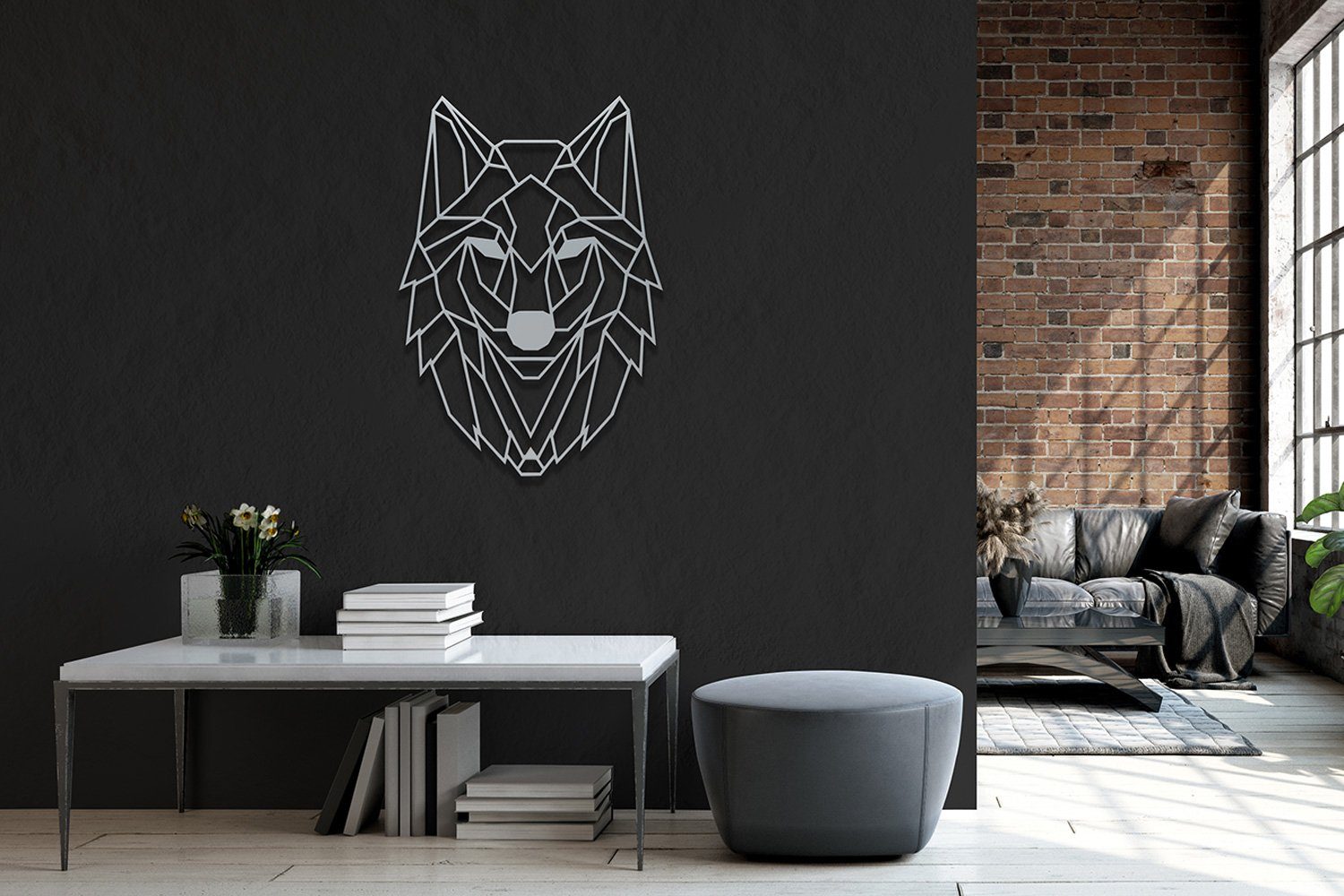 WB05-SI Deko Silber Metallschild Wolf Wanddekoobjekt tuning-art Wandkunst Wanddekoration Stahl