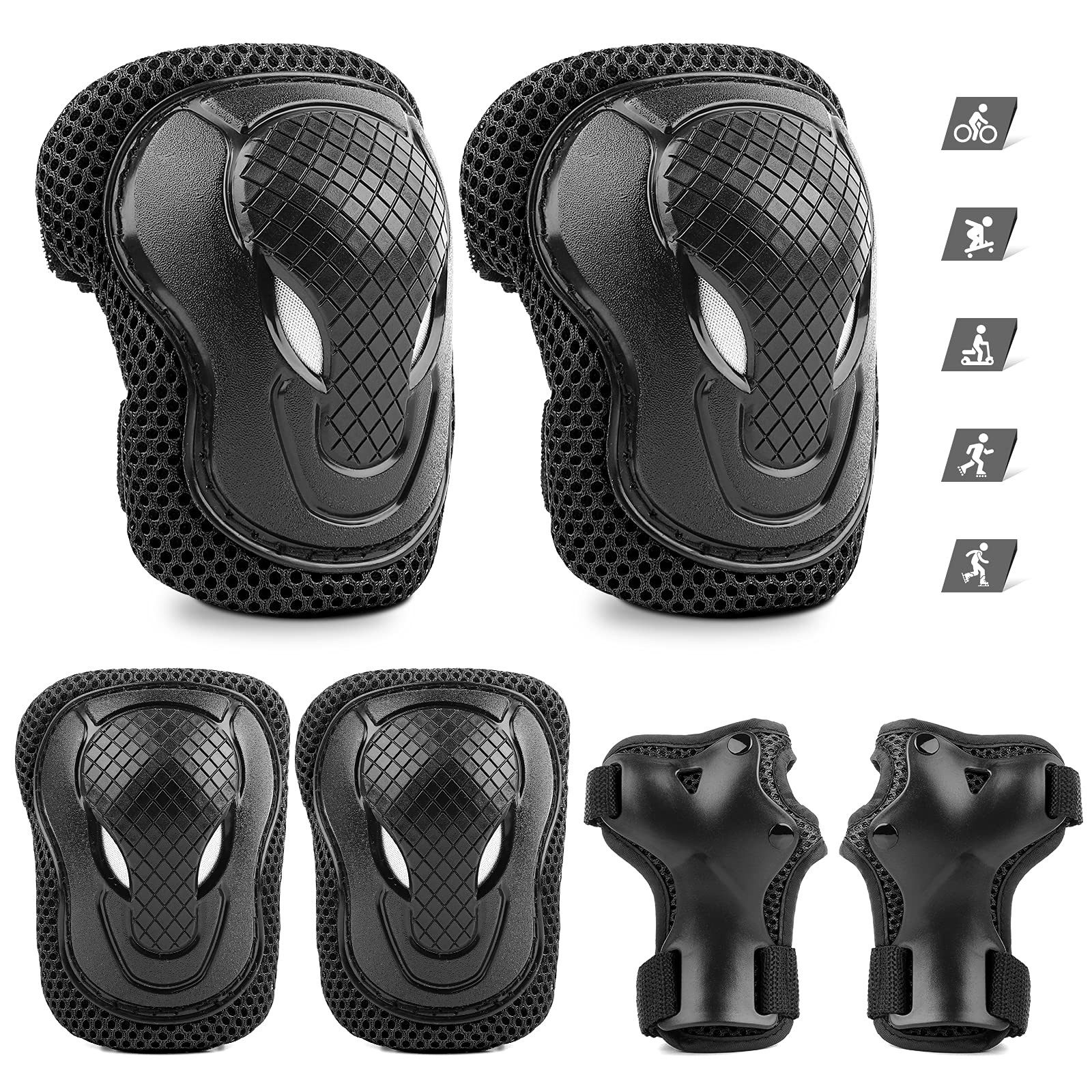 YI Protektoren-Set Kinder-Skibindungen, verstellbares Knie- und Ellbogenschutz-Set 6 in 1