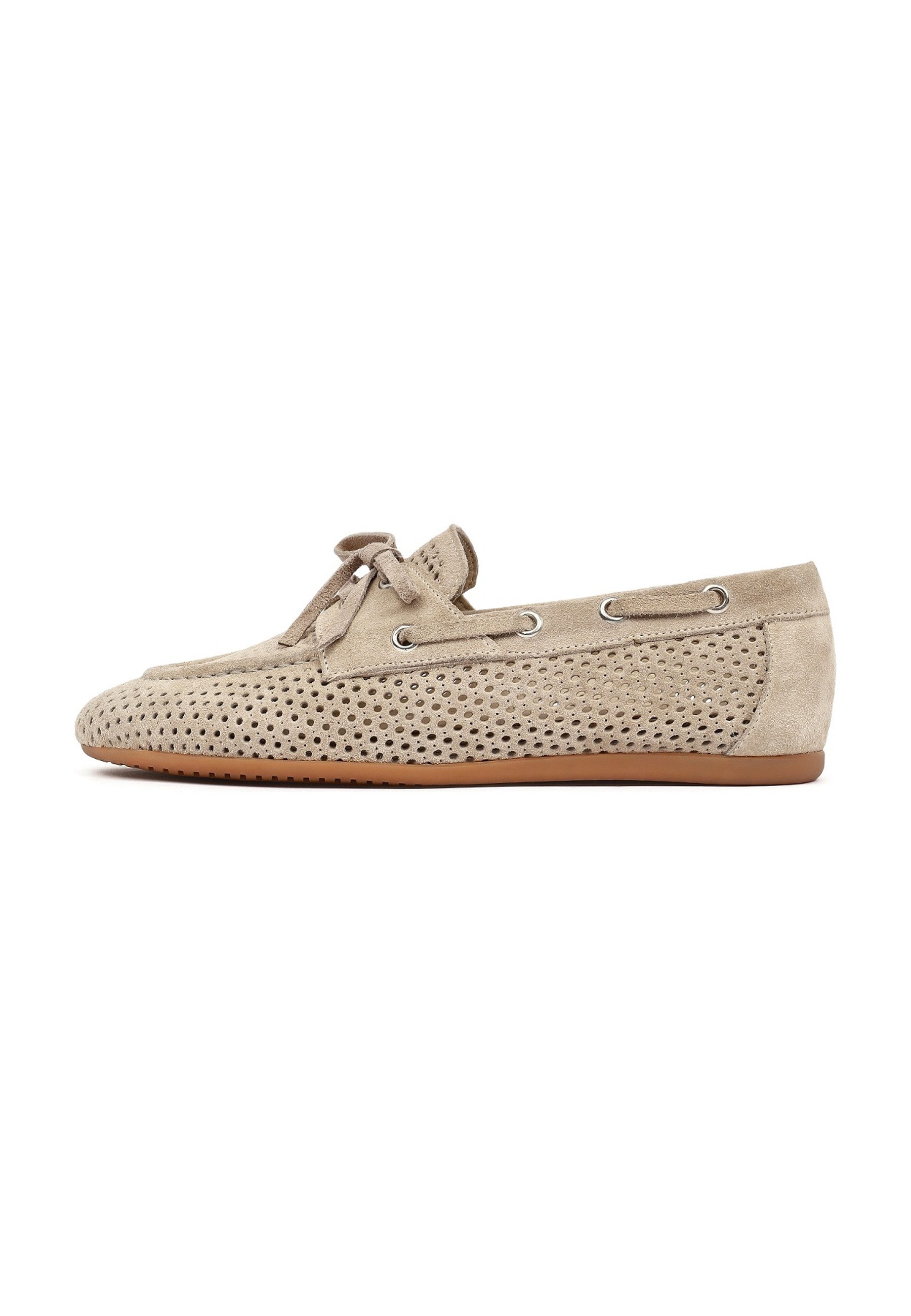 Derimod Loafer aus Veloursleder Loafer Echtes Leder, Lederfutter, Perforiertes Obermaterial, Slip-on-Design