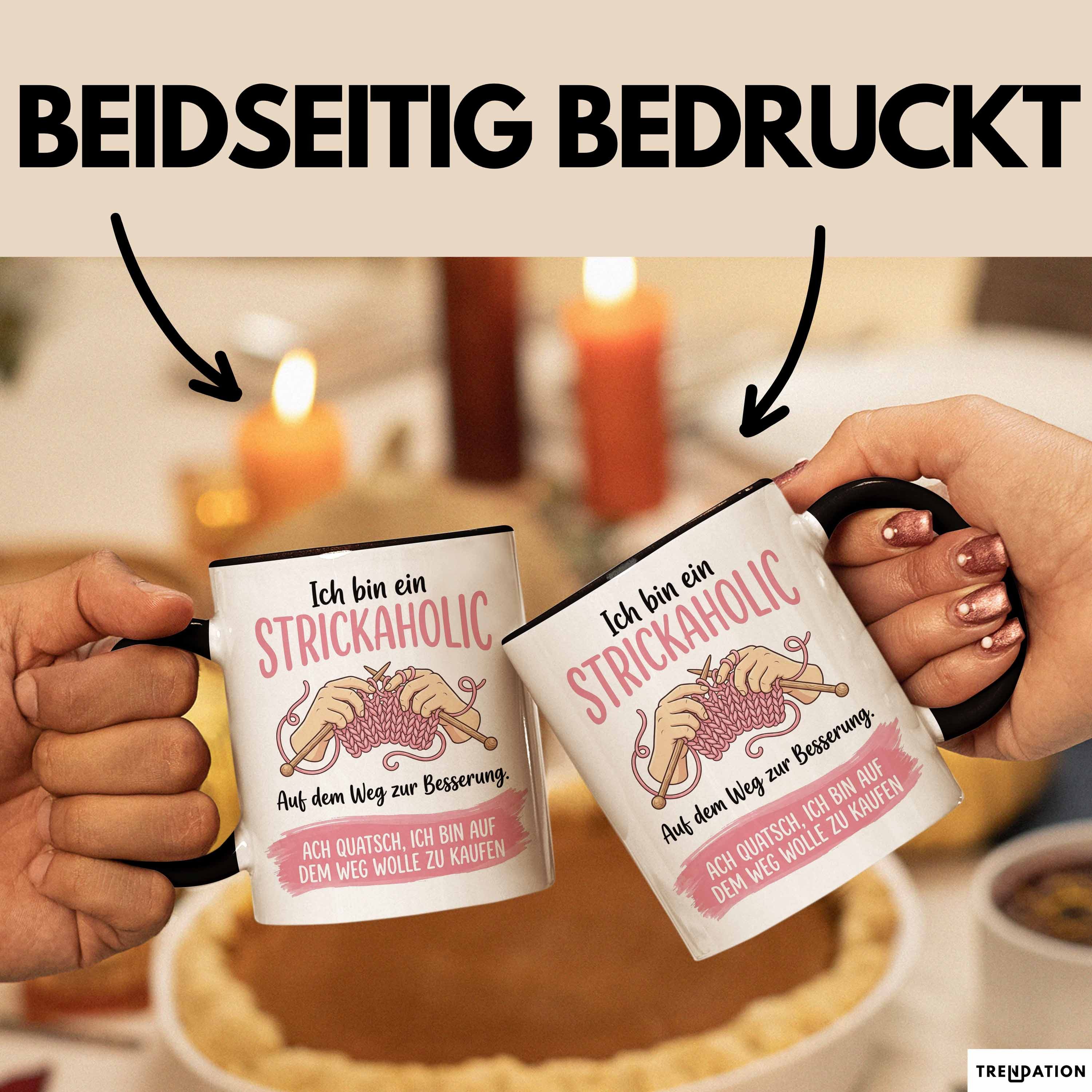 Trendation Tasse Stricken Tasse Geschenk Strickaholic Auf Dem Weg Zur Besserung Geschen, Keramik