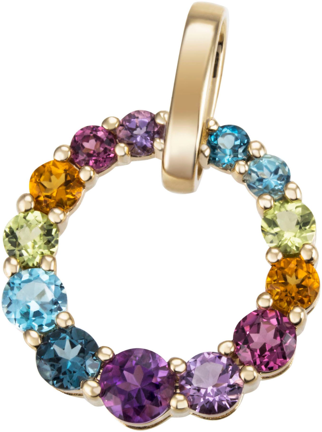 Firetti Kettenanhänger Schmuck Geschenk Silber 925 Halsschmuck Anhänger Kreis Regenbogen, mit Topas (behandelt), Amethyst, Citrin, Peridot, Rhodolith, Topas