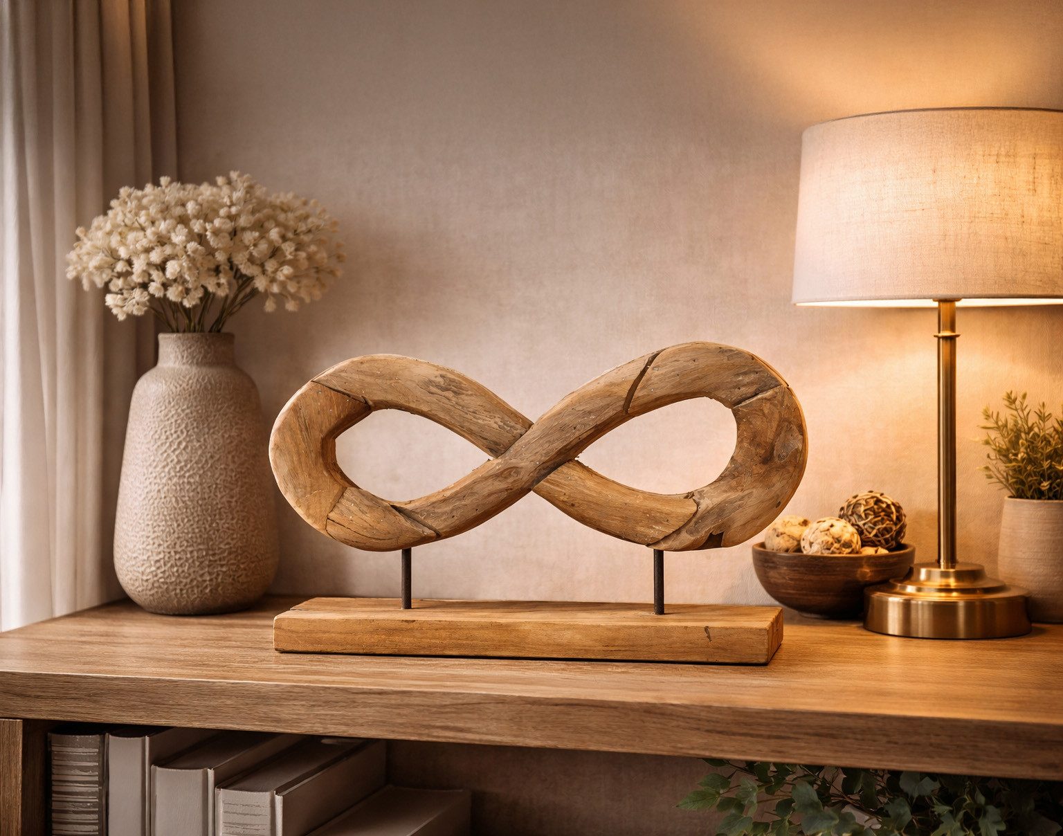 formano Skulptur Unendlichkeit Deko Objekt Teakholz Massiv Holz-Design auf Sockel 40cm