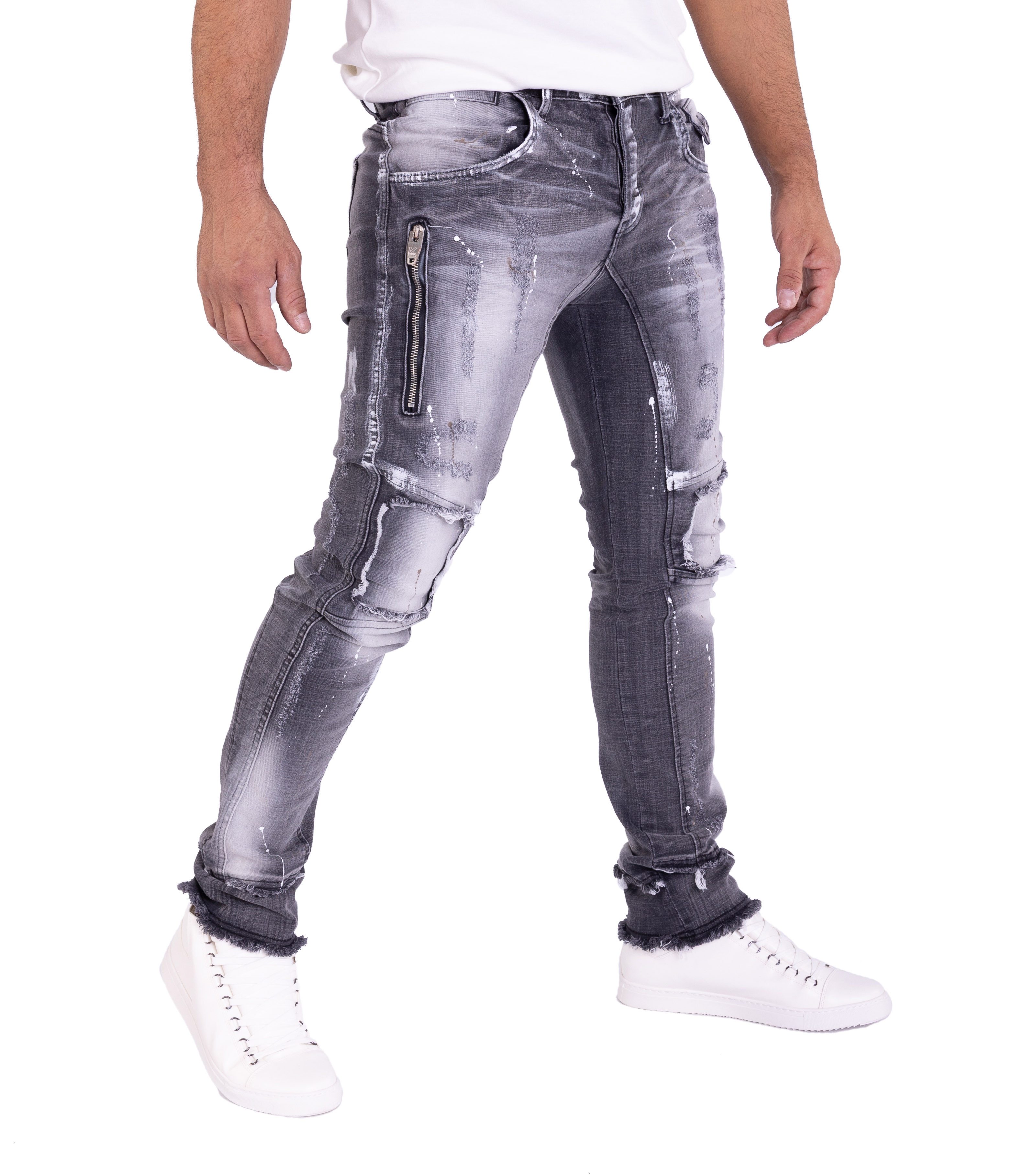 KINGZ Regular-fit-Jeans Ausgefallene SLIM FIT Patchwork Jeans günstig online kaufen