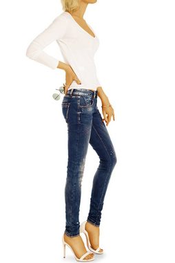 be styled Skinny-fit-Jeans Low Waist Jeanshose Hüftjeans mit Farbflecken - Damen - j7p mit Stretch-Anteil, 5-Pocket-Style, hüftig, low waist, Skinny, Farbflecken