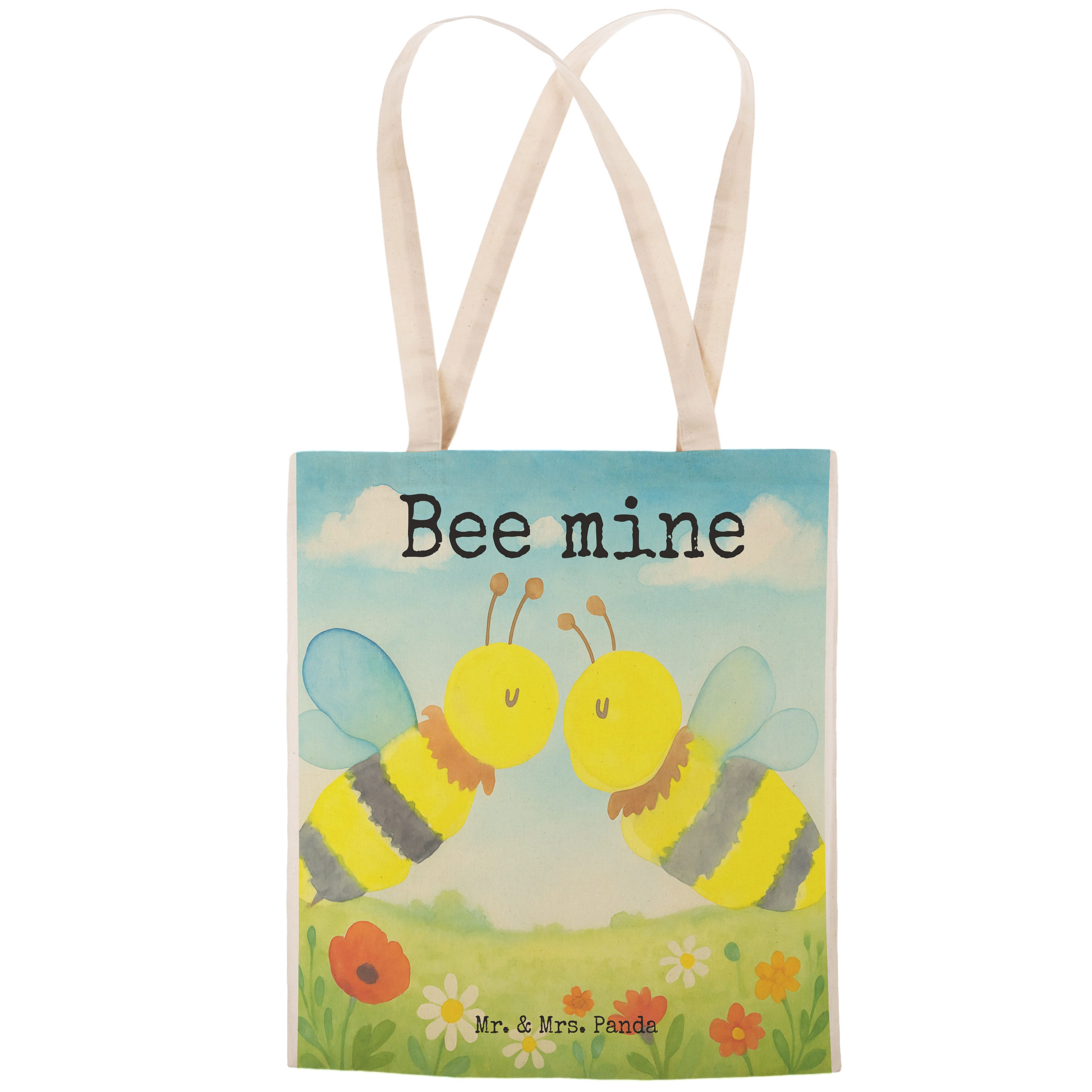 Mr. & Mrs. Panda Tragetasche Biene Liebe Design, shopping bag, Weiß, Tote Bag, Beutel, Beuteltasch (Packung), shopping bag Shoppingbag Stofftragetasche