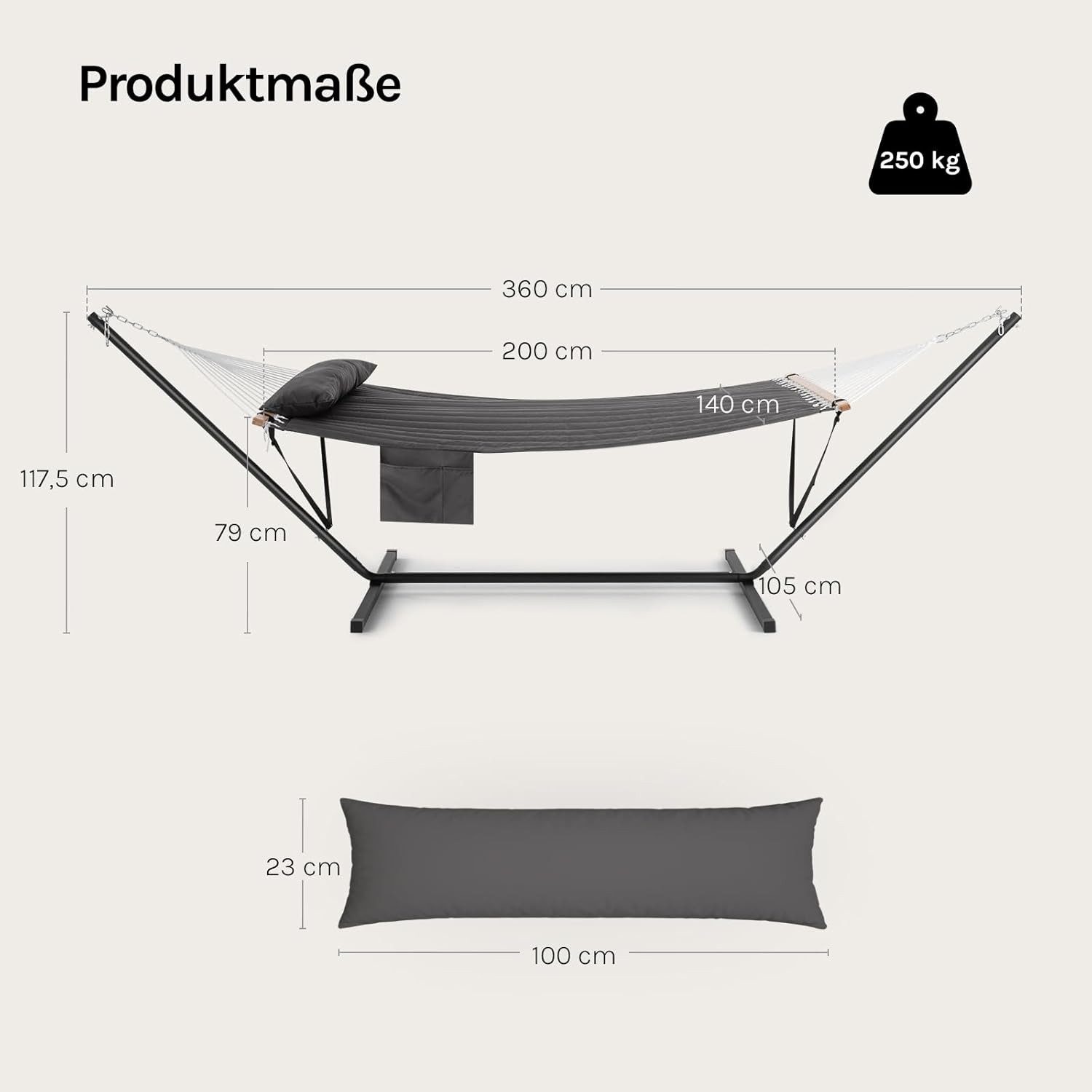 Woltu Hängematte (1 St), 250KG belastbar Doppelhängematte mit Kissen