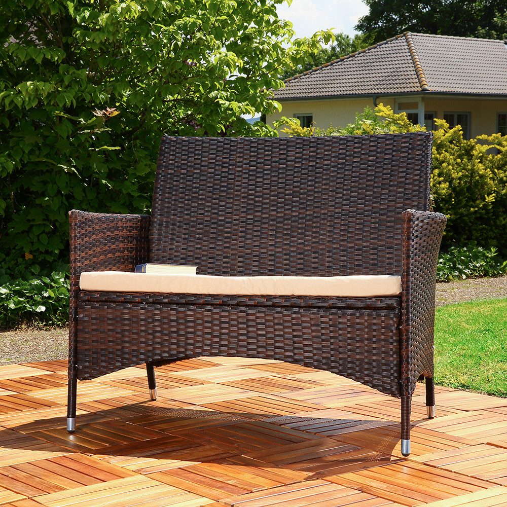 Mucola Gartenbank Gartenbank Sitzbank Polyrattan Schwarz günstig online kaufen