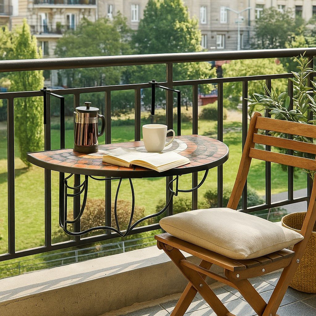 moebel-direkt-online Balkonhängetisch Bodo passend für fast alle Balkongeländer (1-St., 1 Tisch), Tischplatte aus Mosaikstücken in terracottafarben