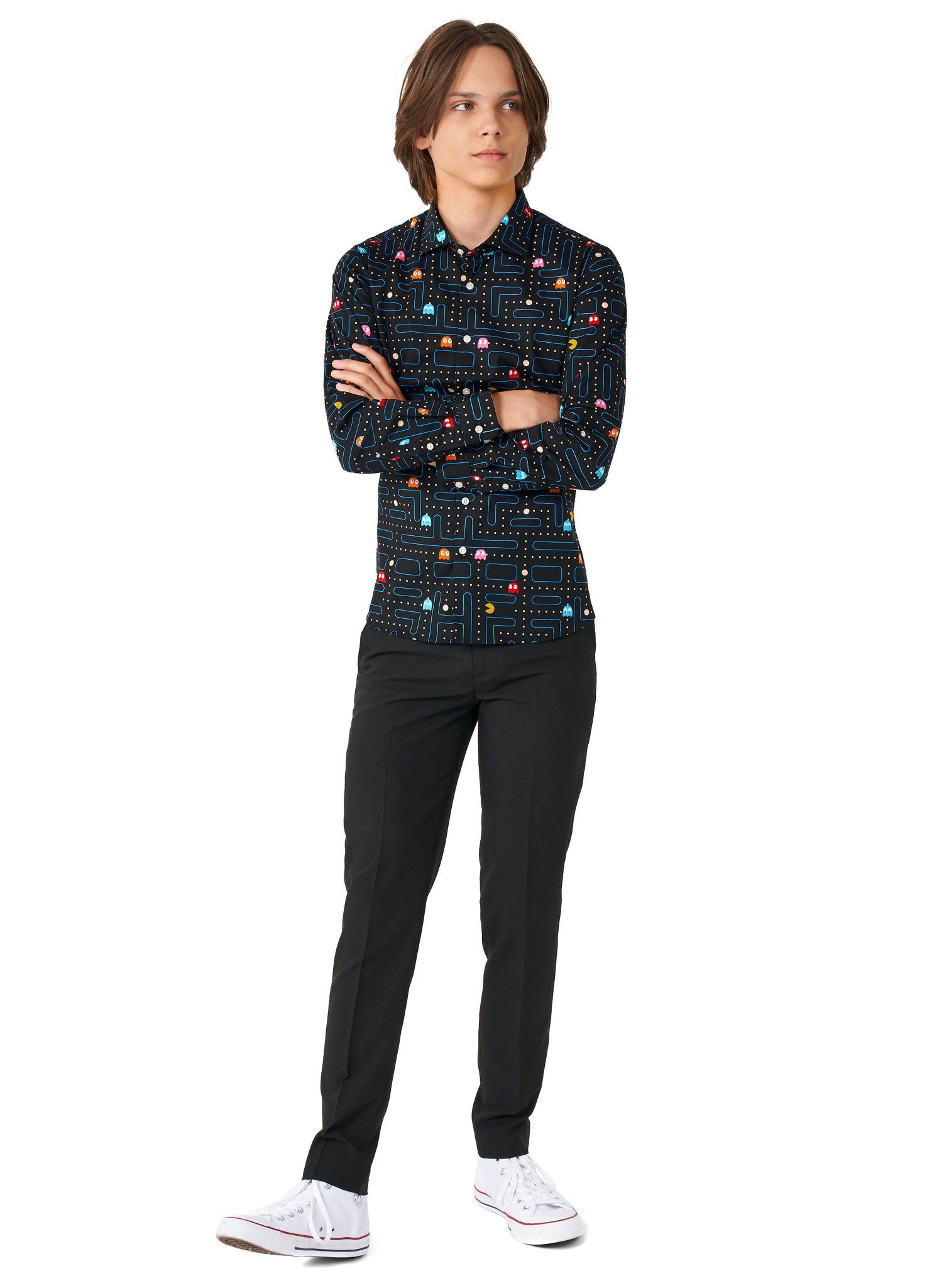Opposuits Kostüm Teen Pac-Man Hemd für Jugendliche, Retro-Gaming-Hemd als perfekte Ergänzung zu allen Teenie Anzügen!