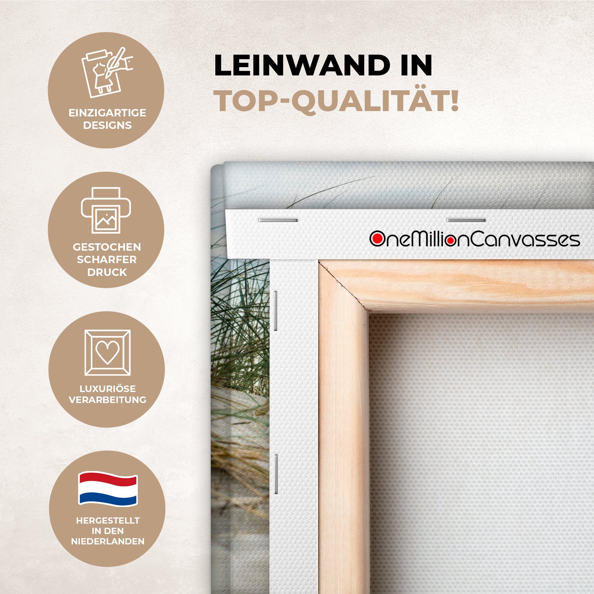 OneMillionCanvasses® Leinwandbild Dünen mit Strandhafer in der Sonne des Nationalparks Schleswig-Holstei, Fotodruck (1 St), Leinwand Bilder Klein, Wand Dekorati – Bild 3 von 5