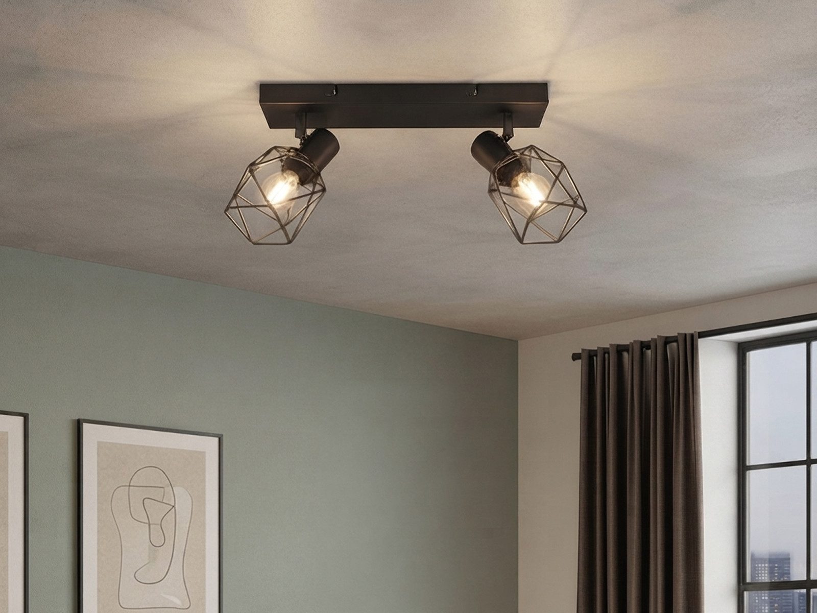 meineWunschleuchte Deckenstrahler E14 Gitter-Lampenschirme, Breite 30cm, ohne Leuchtmittel, Industrial Deckenlampe 2-flammig, innen Strahler schwenkbar