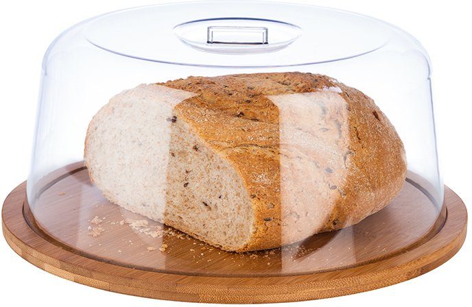 APS Servierplatte Tablett mit Haube, Holzwerkstoff, Kunststoff, mit Antirutsch-Füßchen und Haube, rund, Ø 25 cm