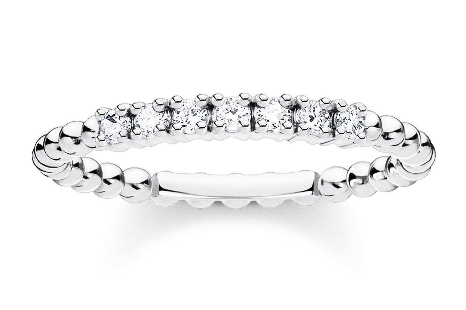 Silberring Damen-SilberKugeln mit weißen Steinen