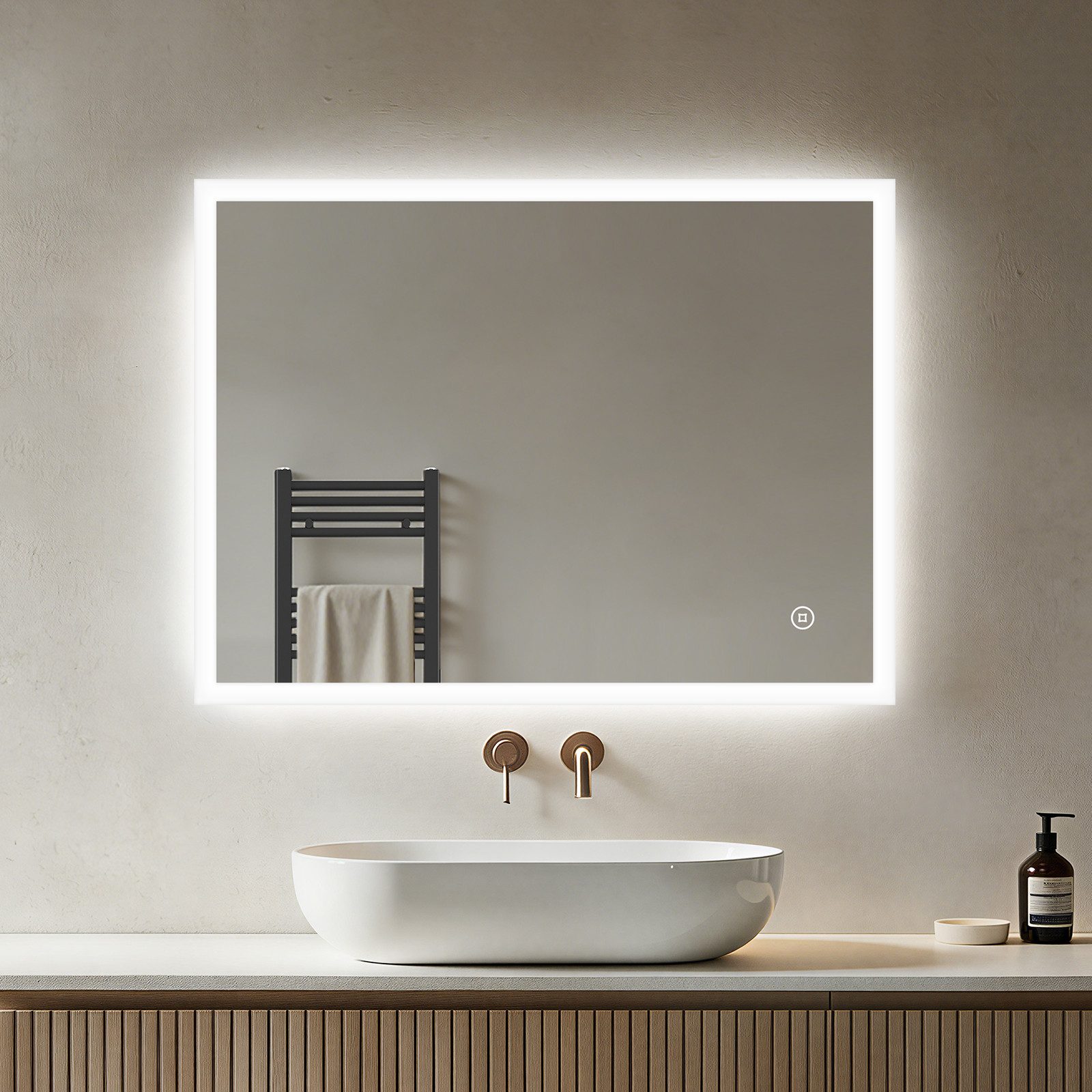 Heilmetz Badspiegel mit Beleuchtung 70 x 50 cm Kaltweiß Licht (Touch-Schalter, Dimmbar), 1 Lichtfarben(6500k), IP44