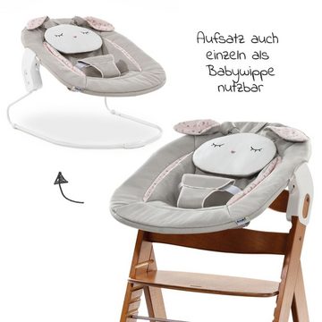 Hauck Hochstuhl Alpha Plus Walnut Newborn Set Powder Bunny (Set, 4 St), Holz Babystuhl ab Geburt inkl. Aufsatz für Neugeborene & Sitzauflage