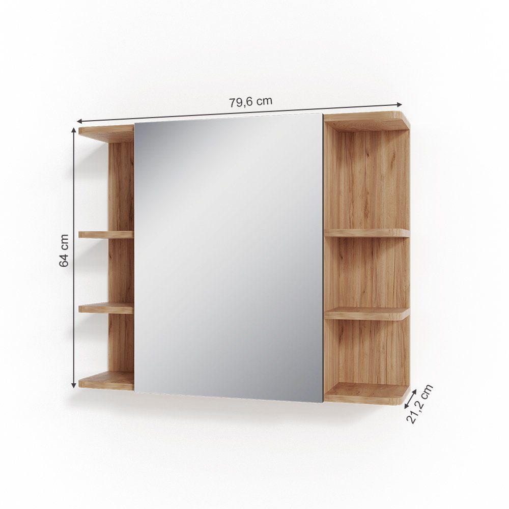 Vicco Badezimmerspiegelschrank Fynn, Goldkraft Eiche/Anthrazit, 79.6 x 64 cm (1-St)