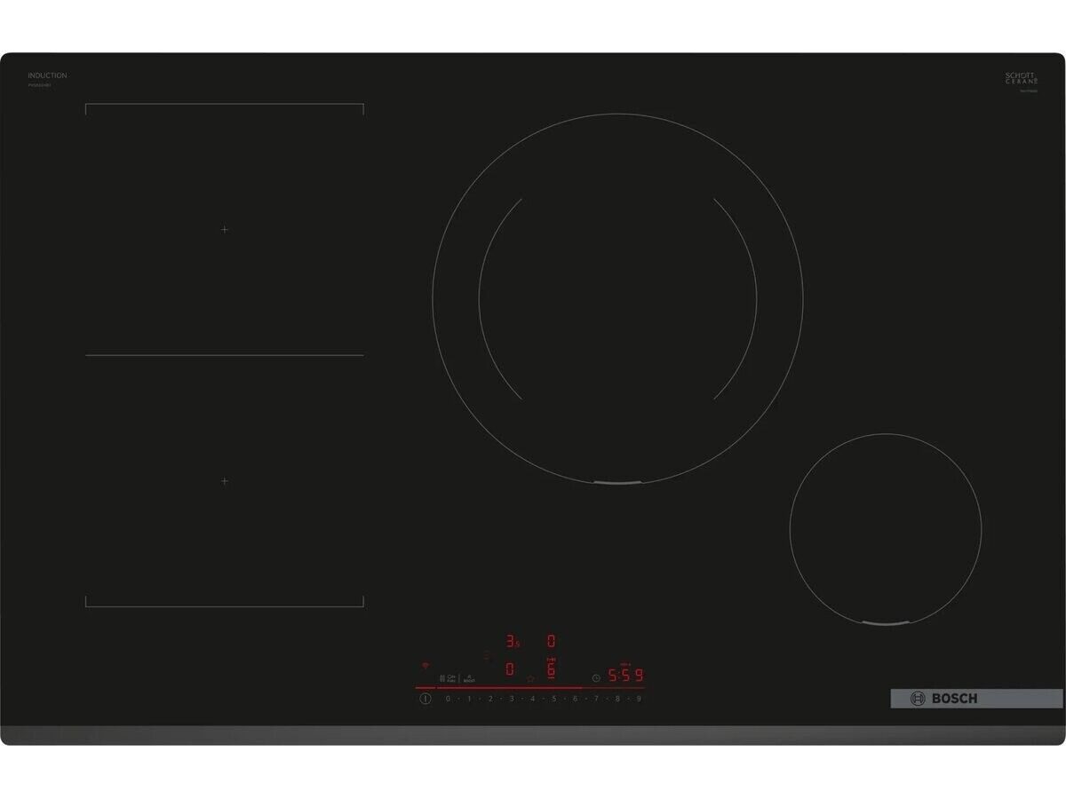 BOSCH Induktions Herd-Set Serie 8 HBG7341B1 Autark Einbaubackofen Serie 8 mit Indiktionkochfeld 80cm, mit Teleskopauszug nachrüstbar, 2,5“-TFT-color and text Display mit Touch-Control-Tasten