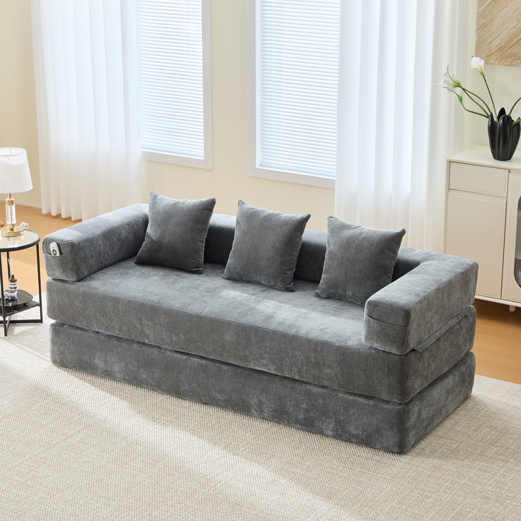 Odikalo 2-Sitzer Modulares Sofa Schlafsofa Schlafcouch Mehrfarbig, Modulares Chenille-Block-Sofa – superweich,frei kombinierbar Mit Seitentaschen für Stauraum und rutschfester Unterseite.Perfekt für Wohnzimmer, Spielbereich oder DIY – gestalten Sie Ihren Wohlfühlraum