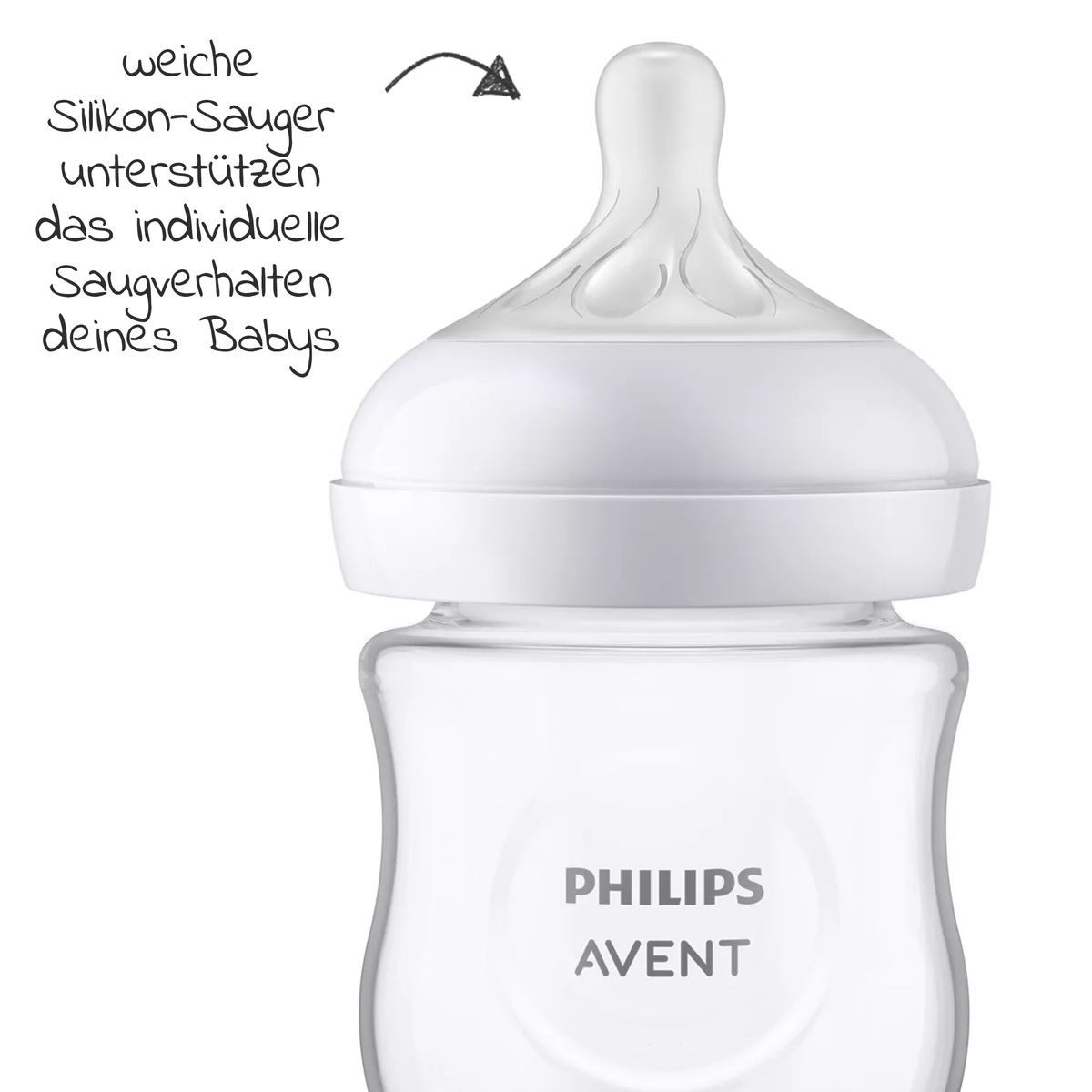Philips AVENT Babyflasche Glas-Flasche Natural, 4er Pack Baby Glas-Flaschen 120ml & 240ml mit Silikon-Sauger
