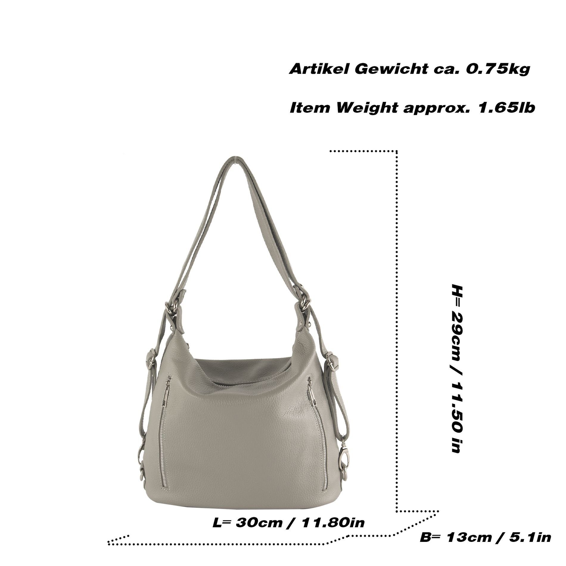 Graphitgrau de Handmade T249, Italy modamoda Echtleder Schultertasche in