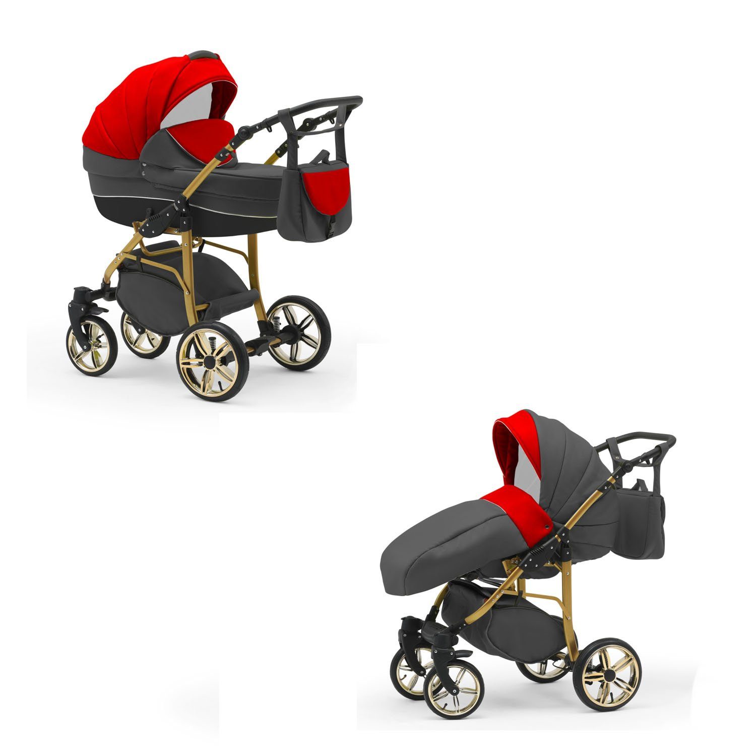 13 - Teile in Cosmo babies-on-wheels Farben - Kinderwagen-Set Kombi-Kinderwagen 1 Gold 2 46 Rot-Grau-Schwarz ECO in