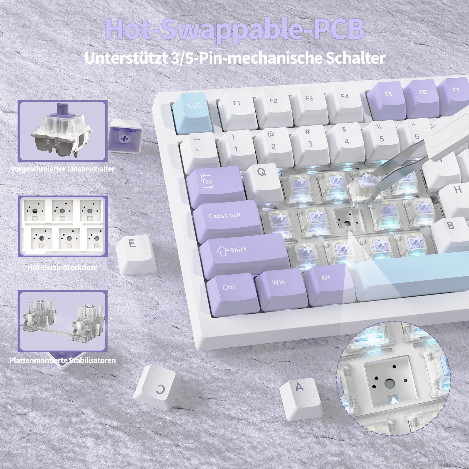 ATTACK SHARK X820 Ultra Mechanische Tastatur mit,75% ANSI-Layout, 2,4 GHz/BT/Wired Gaming-Tastatur (Gasket,TFT-Bildschirm und Knopf,5 Sound-Absorbing Foams,Hot- – Bild 4 von 5