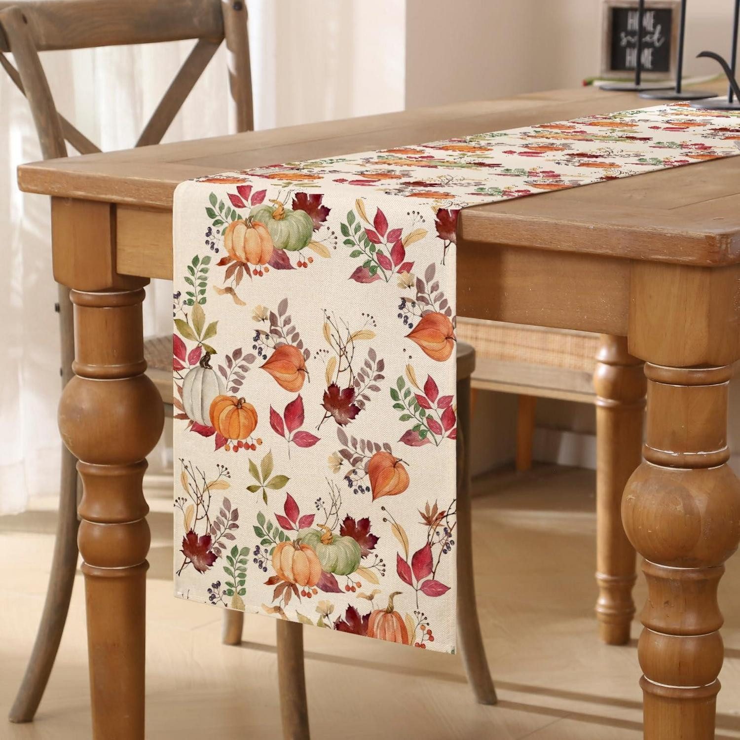 LuxusKollektion Tischläufer Tischläufer Herbst 40x100 cm Orange Grün Blätter (1-tlg)