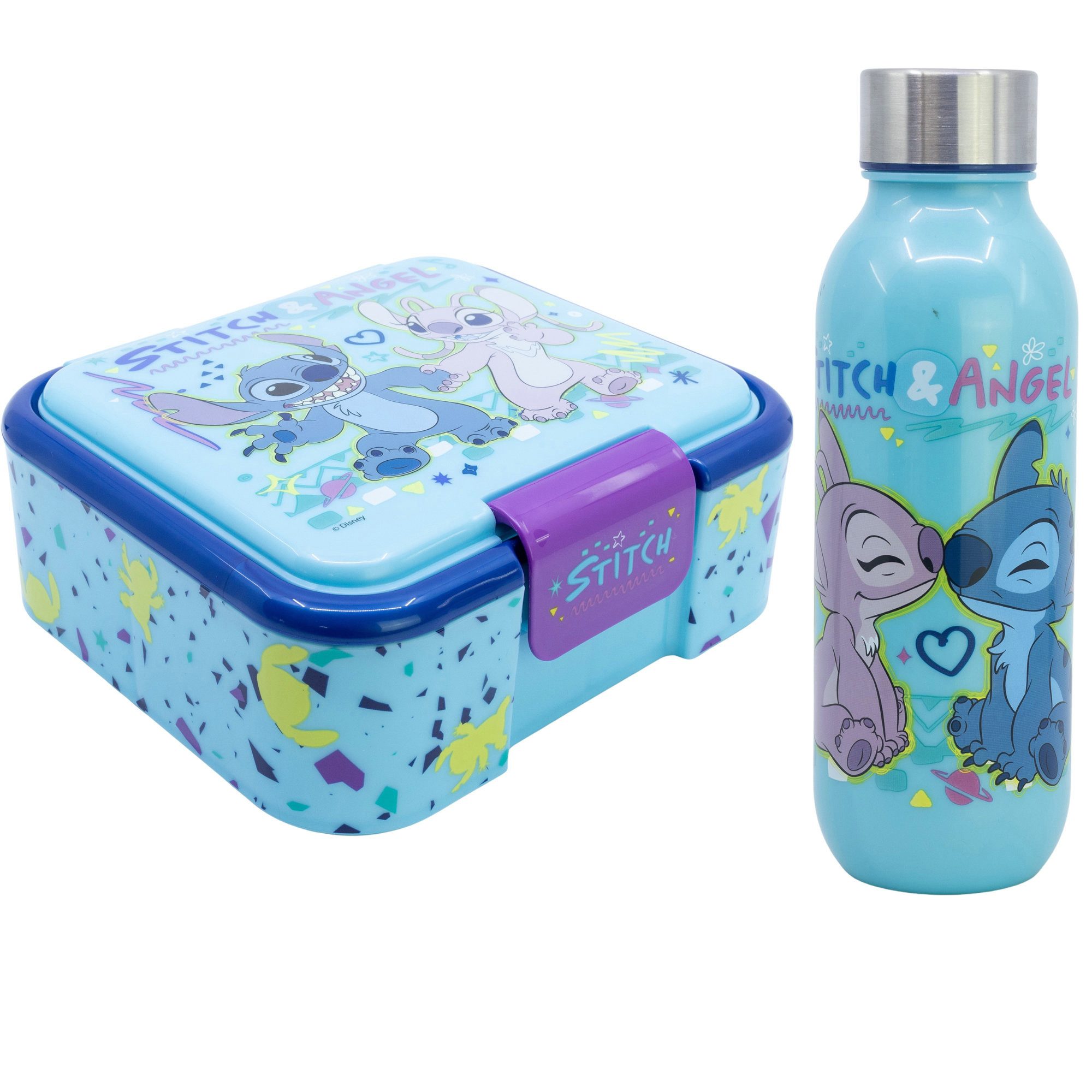 Disney Lunchbox Disney Lilo und Stitch Angel 2 tlg. Set XL Brotdose plus Trinkflasche, (Spar-Set, 2-tlg., Spar-Set)