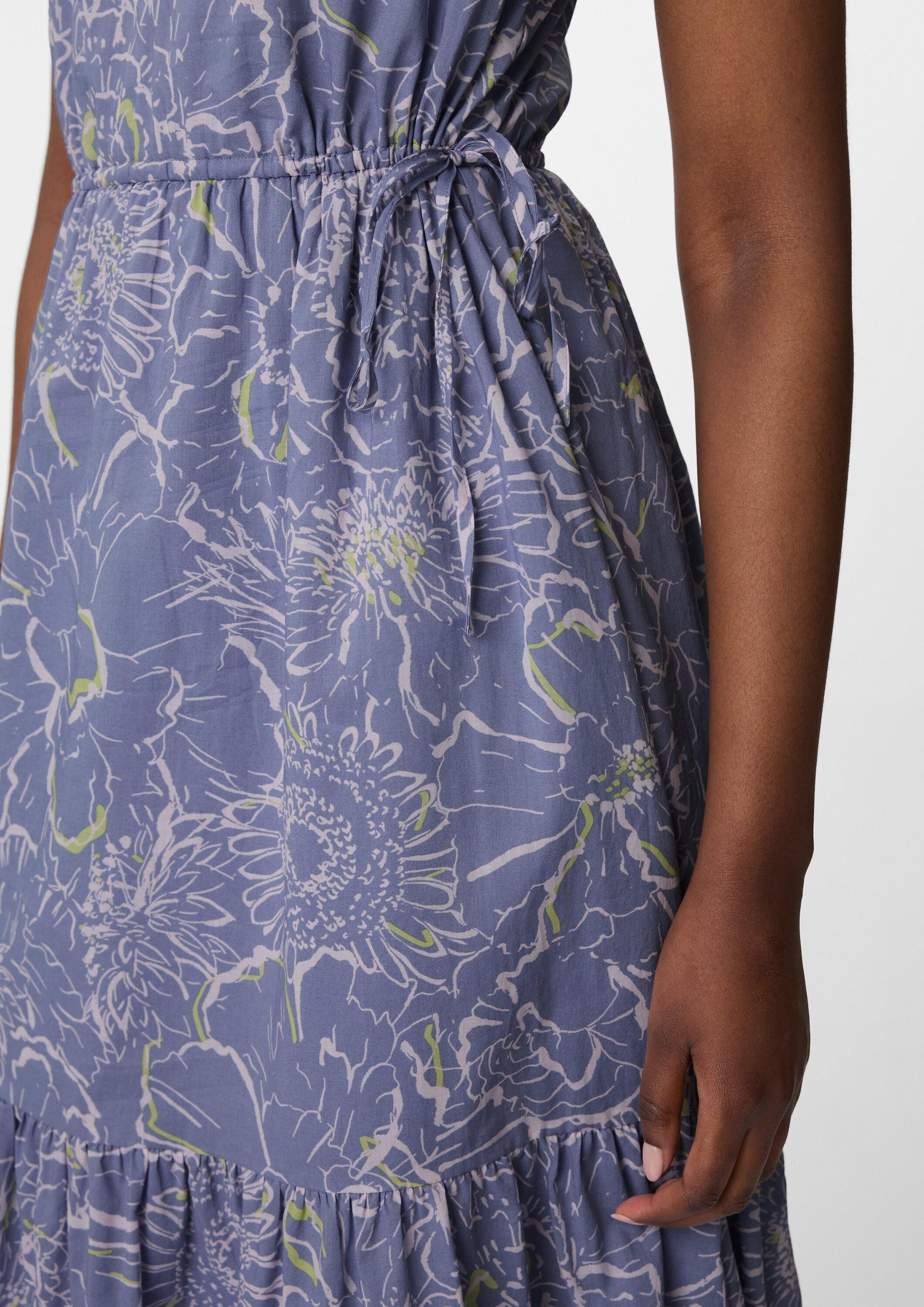 comma Maxikleid Kleid Gemustertes Maxikleid mit V-Ausschnitt und Tunnelzug