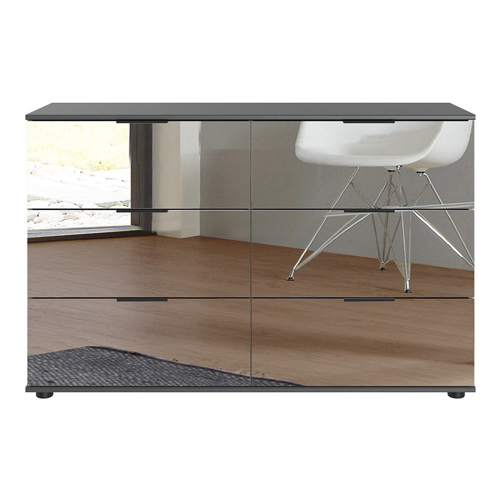 Lomadox Kommode STRATFORD-43, Schubkastenkommode mit 5 Schubladen, graphit mit Spiegelfront