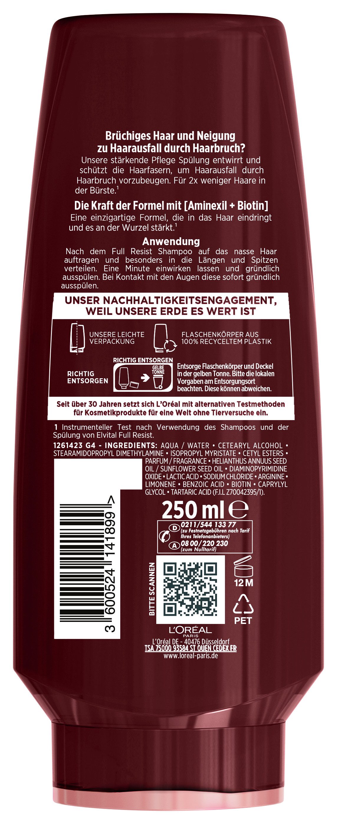 L'ORÉAL PARIS Haarspülung L'Oréal Paris Elvital Full Resist Spülung, Packung, 6-tlg., Reduziert Haarverlust durch Haarbruch und stärkt das Haar.