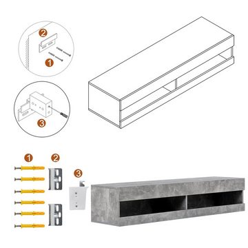 Merax Lowboard, LED Fernsehtisch, TV-Schrank, hängend/stehend, Breite 140 cm