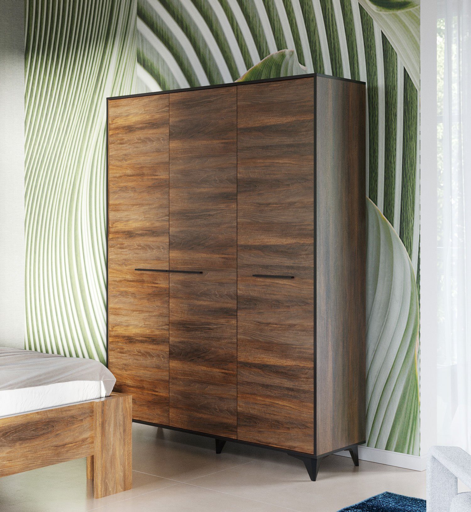 Feldmann-Wohnen Drehtürenschrank Frida (1-St) 135cm Shirin Walnuss schwarz