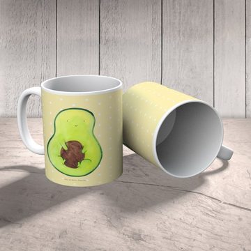 Mr. & Mrs. Panda Kinderbecher Avocado Kern - Gelb Pastell - Geschenk, Camping Becher, Frucht, Veggi, Kunststoff, Förderung der Selbstständigkeit
