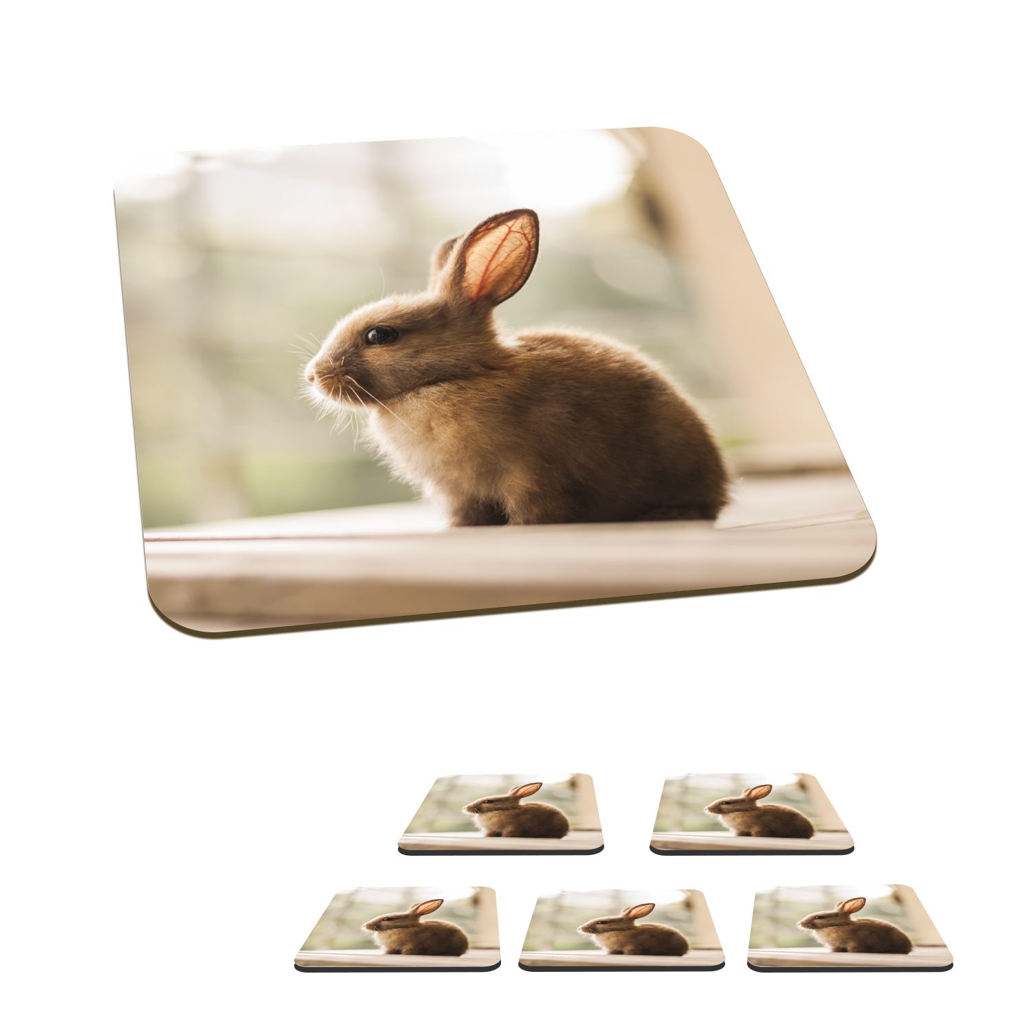 MuchoWow Glasuntersetzer Kaninchen - Baby - Tier, Zubehör für Gläser, 6-tlg., Glasuntersetzer, Tischuntersetzer, Korkuntersetzer, Untersetzer, Tasse