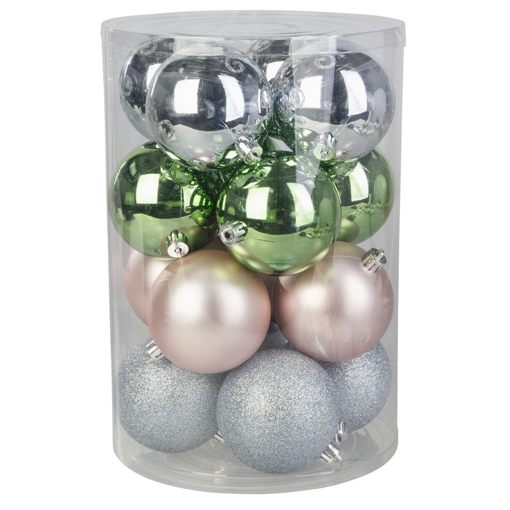 MICA Adventskranz Christbaumkugeln 16 Stück rosa/grün/blau - ca. 8 cm