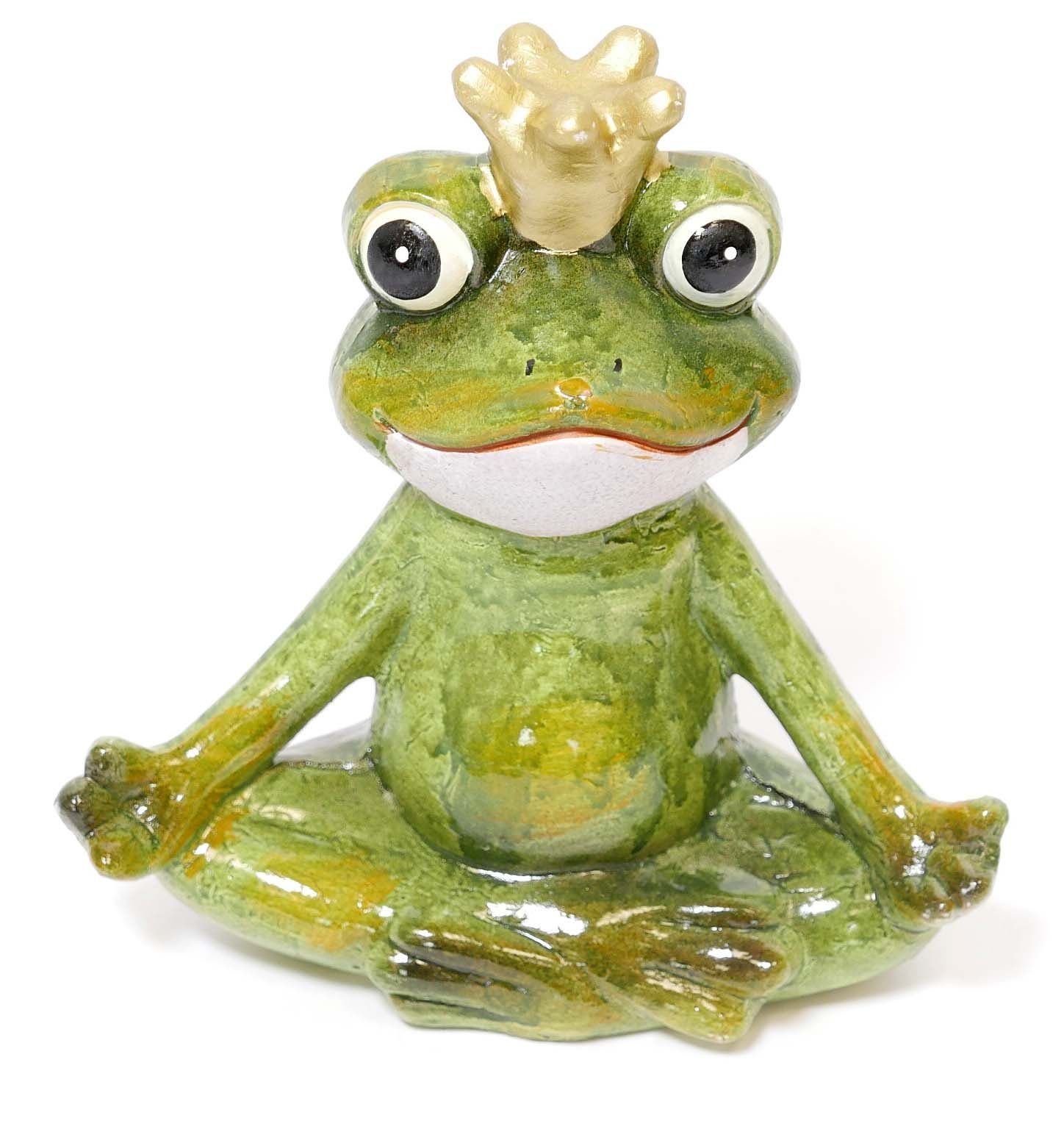 Dekofigur Gartenfigur Froschkönig Schneidersitz meditierend H 18 cm Keramik grün