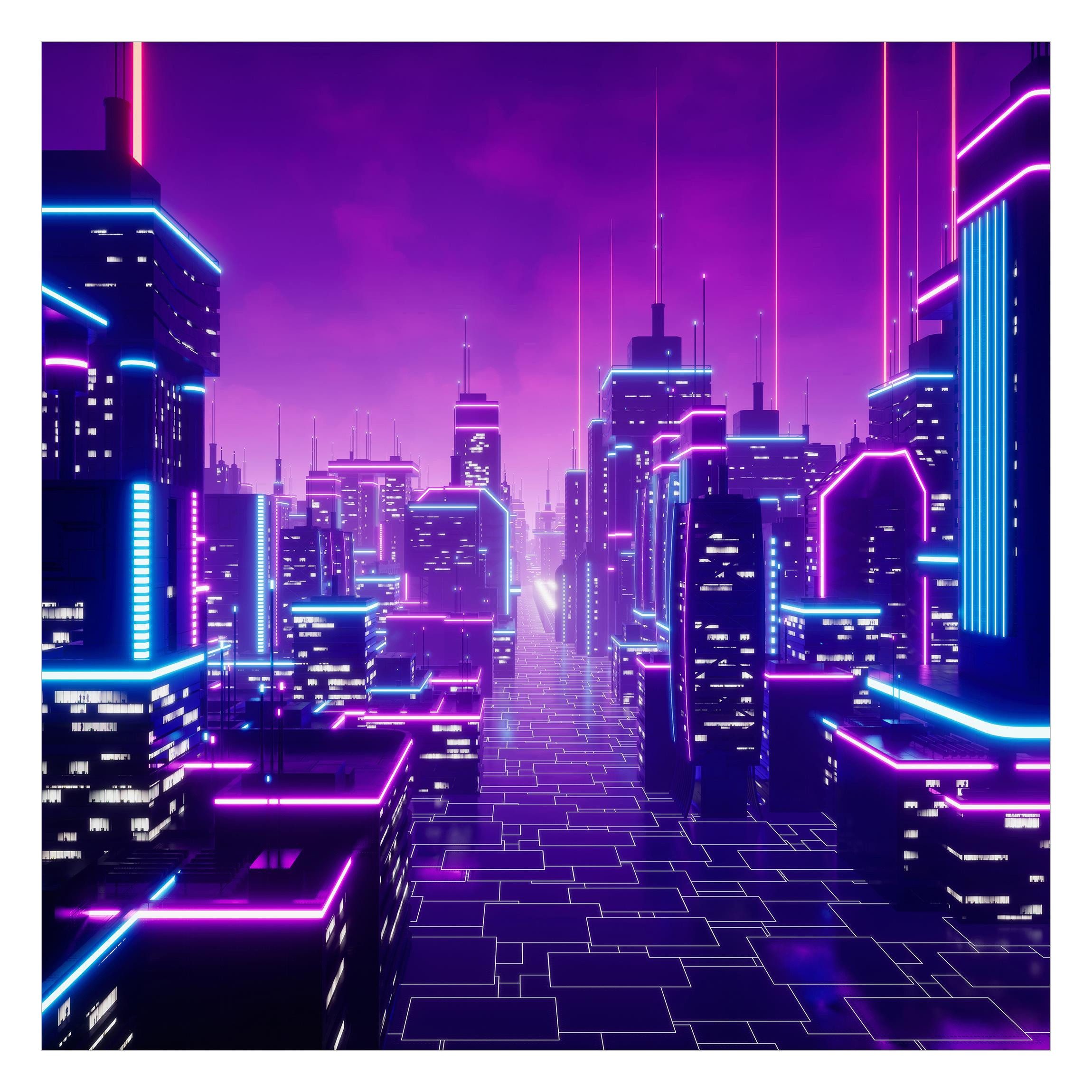 Bilderdepot24 Fototapete Gamer Neon Stadtlichter Wanddeko Modern Kunst 3D-E günstig online kaufen