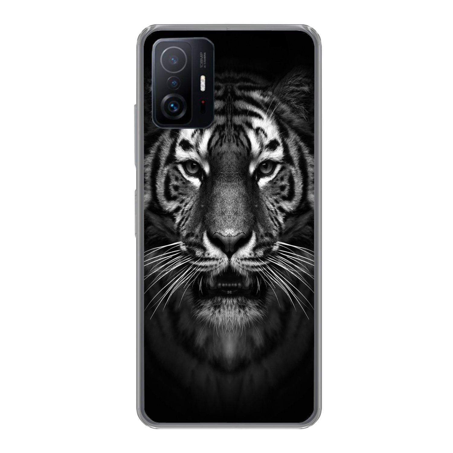 MuchoWow Handyhülle für Xiaomi 11 Lite 5G NE Tiger - Tiere - Schwarz - Weiß - Porträt - Wi, Phone Case, Silikon, Schutzhülle Dünn