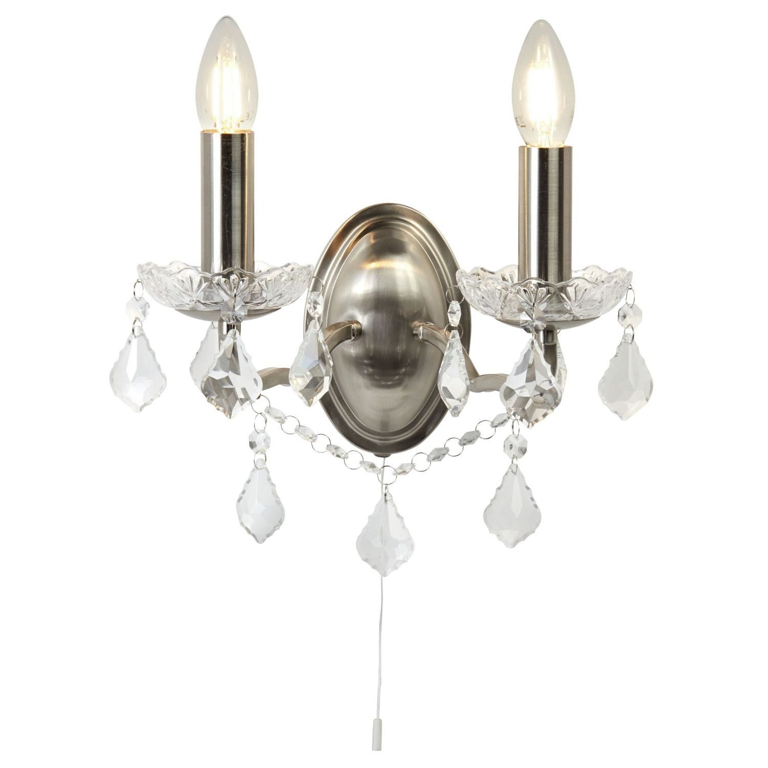 Licht-Erlebnisse Wandleuchte BARON, ohne Leuchtmittel, in Silber matt 2-flammig E14 Metall mit Schalter Klassisch Wohnzimmer