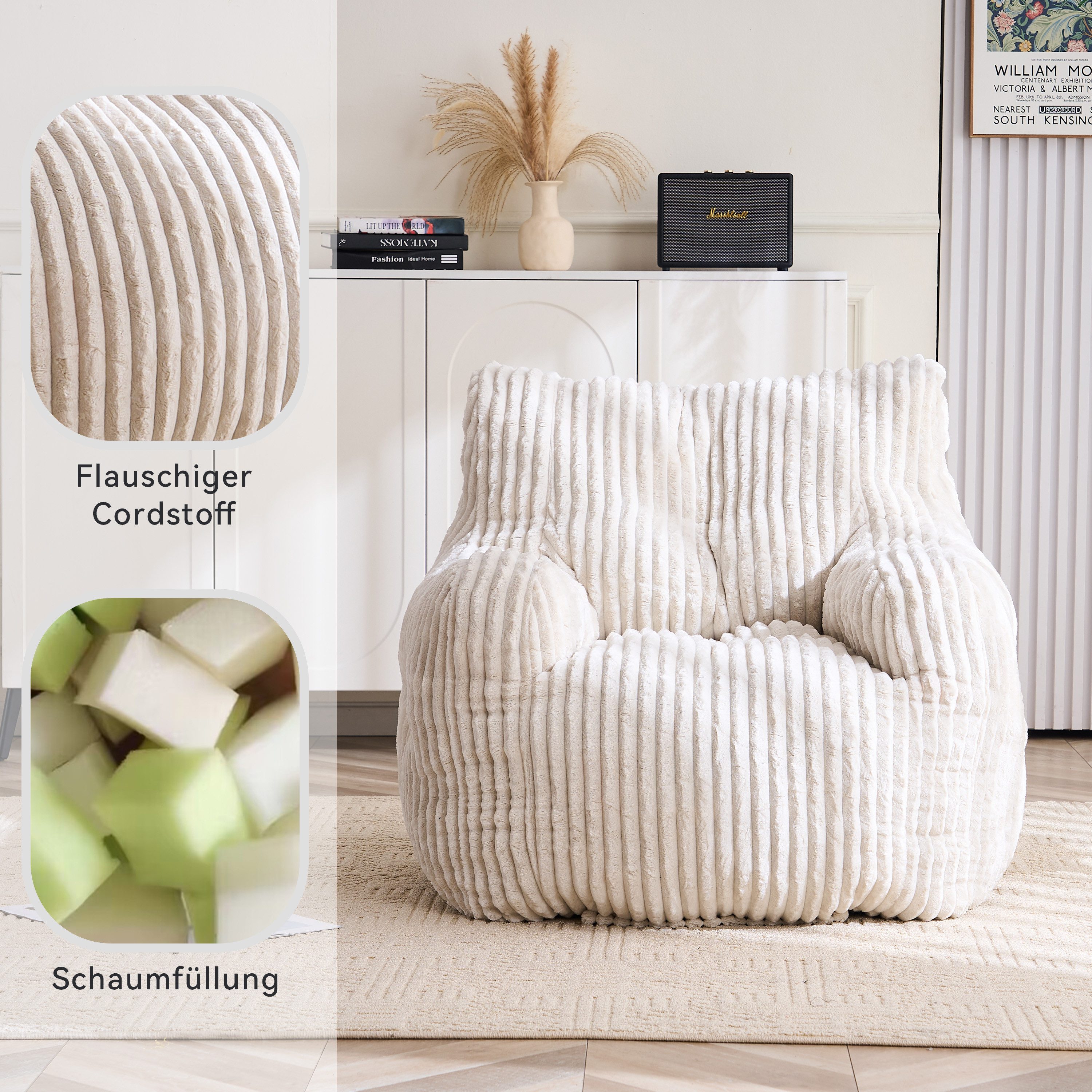 OKWISH Sitzsack Relaxsessel Sofa (gesteppter Schaumstoff-Sitzsack mit Cordstoff-Bezug, 1 St., 94*100*70cm)
