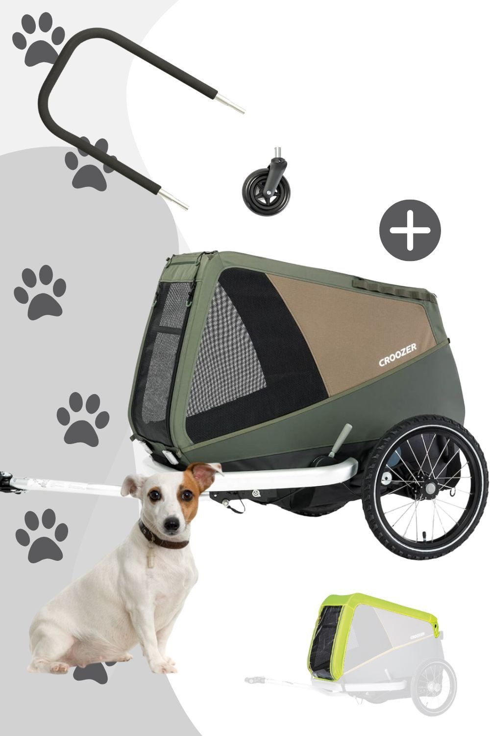 Croozer Fahrradhundeanhänger Dog Enna Flex & Go Bundle (inkl. Buggyset und Regenverdeck)