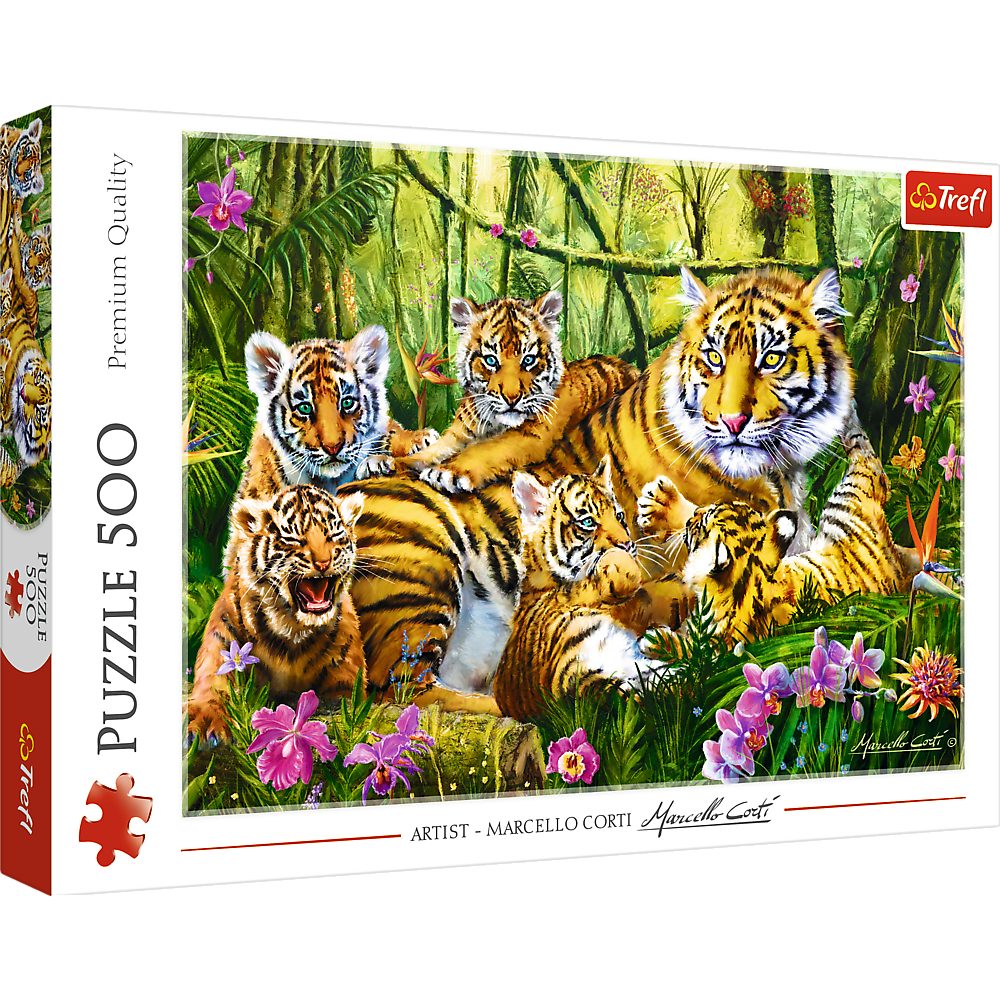 Trefl Puzzle Trefl 37350 Marcello Corti Tigerfamilie Puzzle, 500 Puzzleteile, Made in Europe