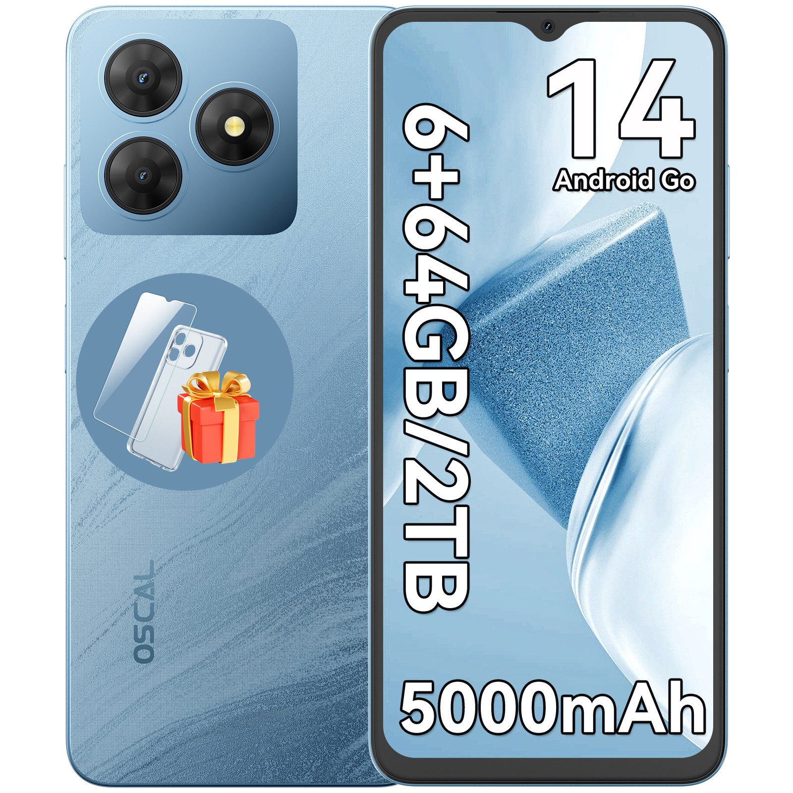 OSCAL FLAT 2C Smartphone (6.56 Zoll, 13 MP Kamera, Android 14, 5000mAh Akku, 64GB, Dual SIM 4G)